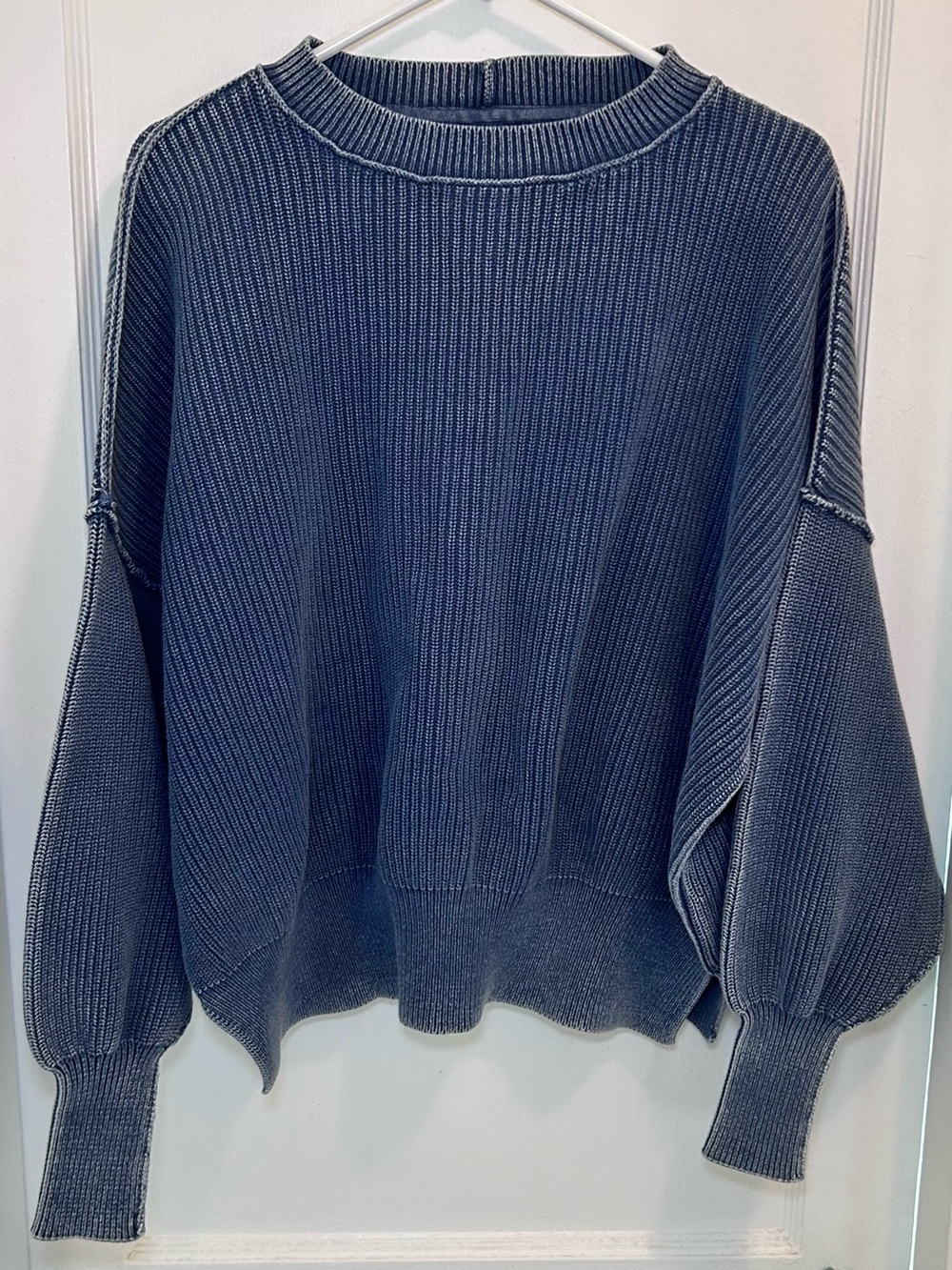 Aerie Blue Knit Pullover Crewneck Oversized Cotton Sweatshirt Womens M